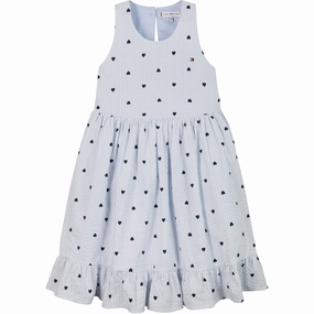 Tommy Hilfiger Breezy Blue Stripes Aop Seersucker Dress Pleated design