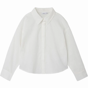 formal dinner Sustainable Weave Name It Bright White Studs Olara Short Loose Shirt