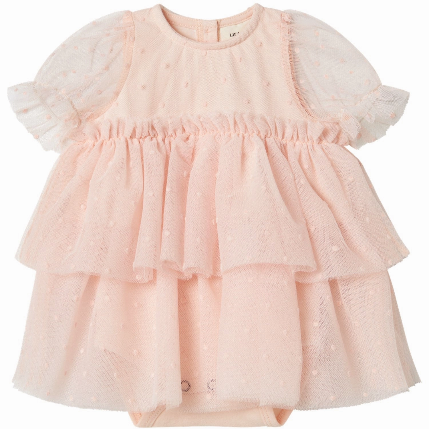 Lil'Atelier Peach Blush Frilla Loose Tulle Body Dress Delicate Finish High Neck