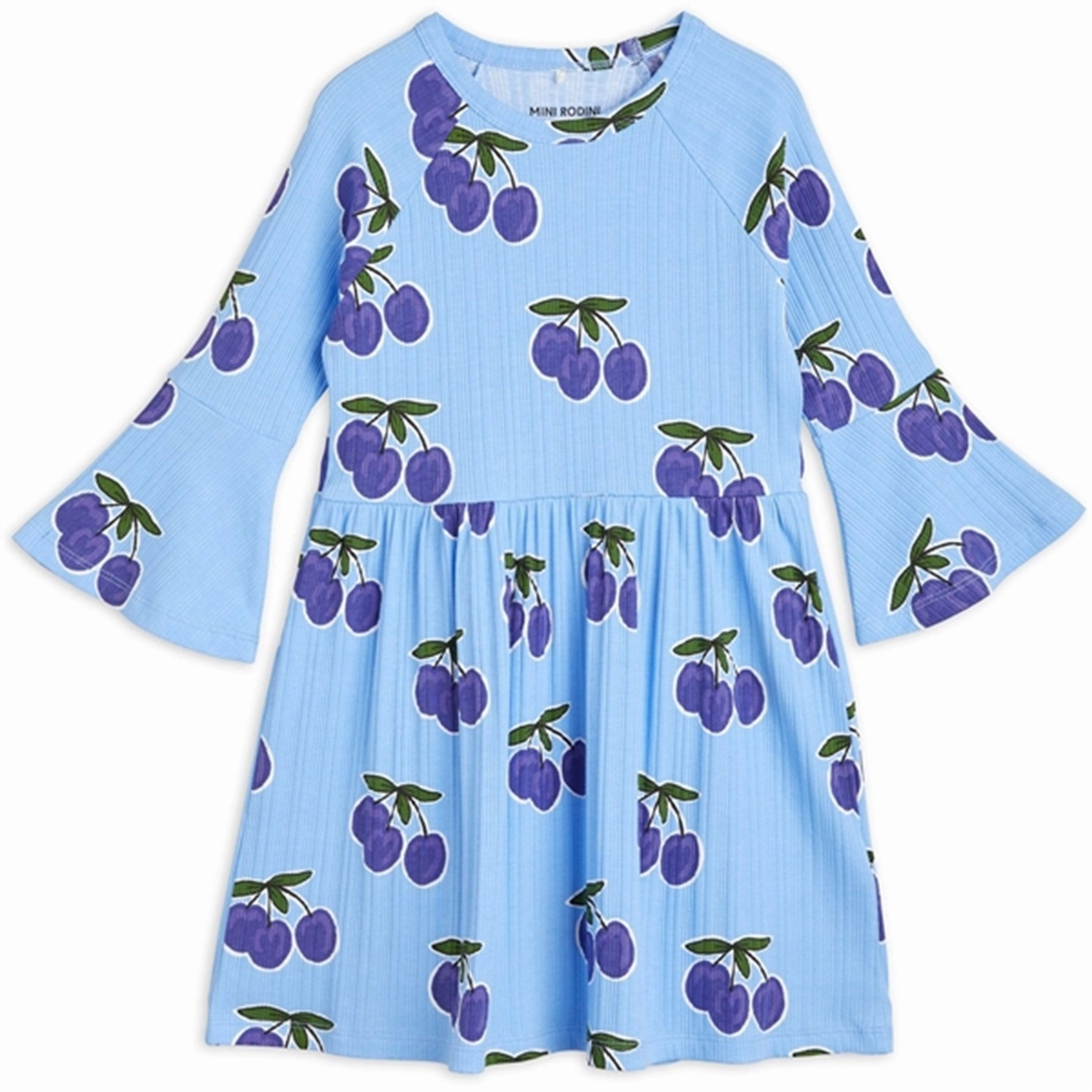 Mini Rodini Plum Aop Trumpet Sleeve Dress Blue Office Mood