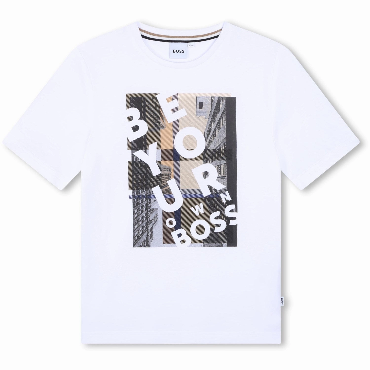 Unique Design Curved Hemline Hugo Boss White Short Sleeves Tee-Shirt