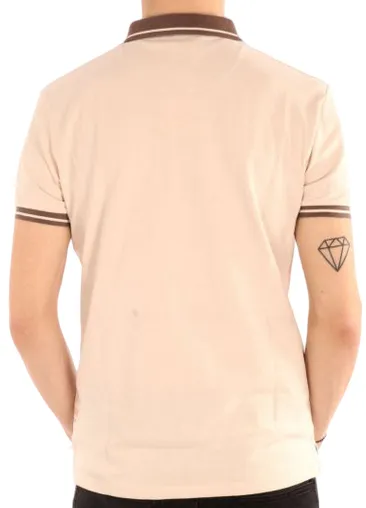 Yes Zee polo da uomo manica corta con taschino T716-S400-0250 beige Stylish Detail Layered Hem Reinforcement