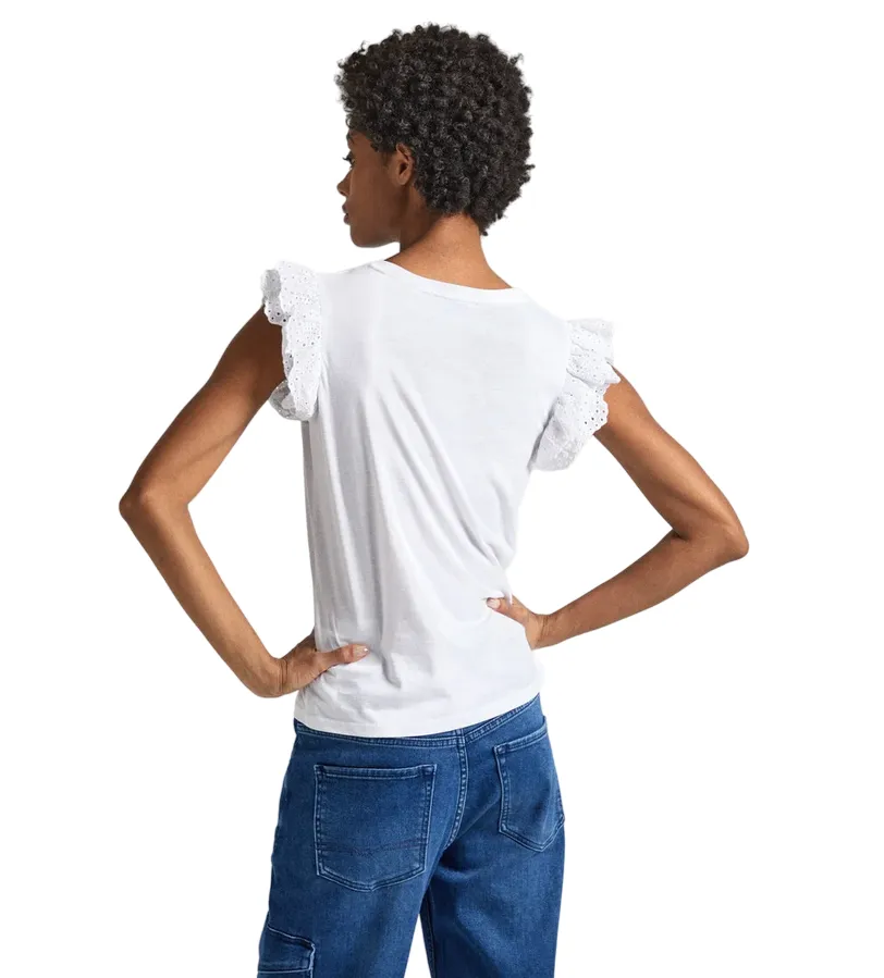 Pepe Jeans maglietta con maniche corte a volant Lindsay PL505849 800 bianco Versatile Comfort Style