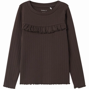Name It Seal Brown Nmflalla Xsl Ls Top Contrast Stitch