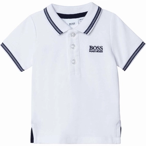 EasyCare Woven Fabric Garment Washed Finish Hugo Boss Boy Short Sleeved Polo White