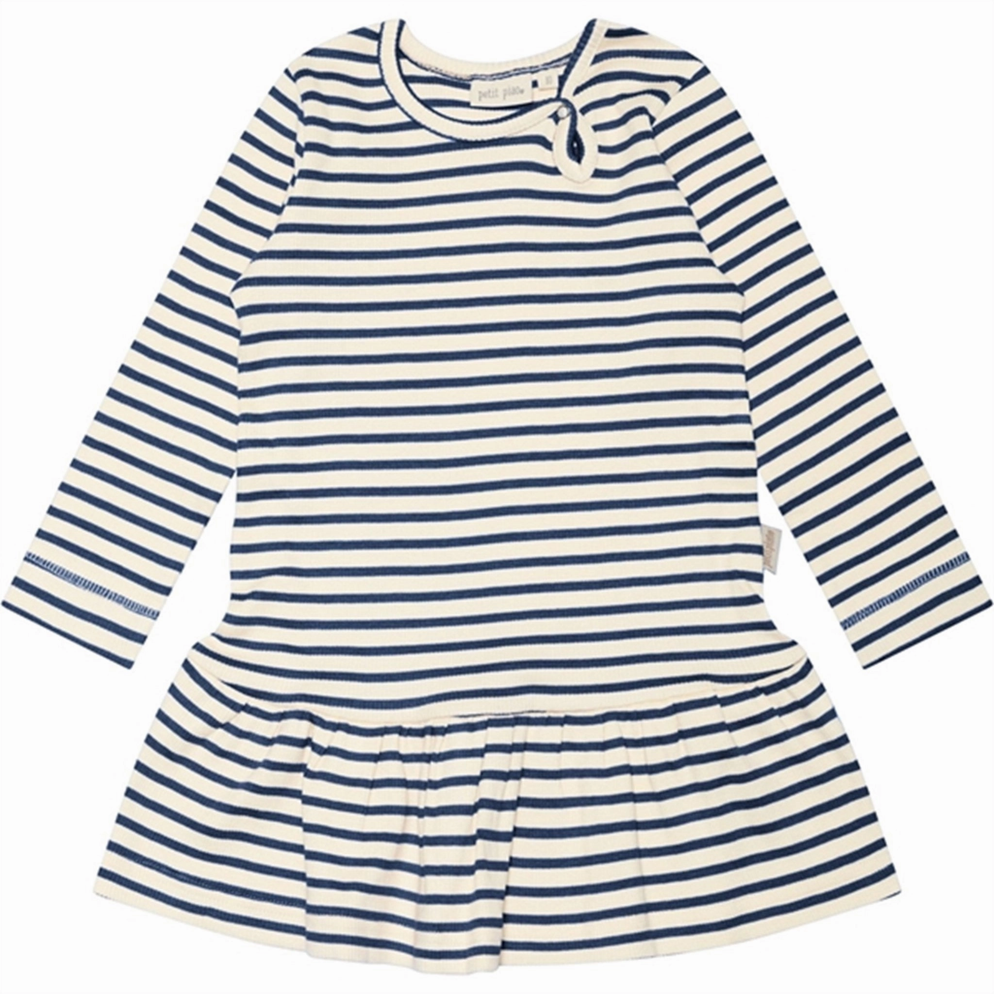Petit Piao? Denim Blue/Off White Dress Modal Striped Street Mood