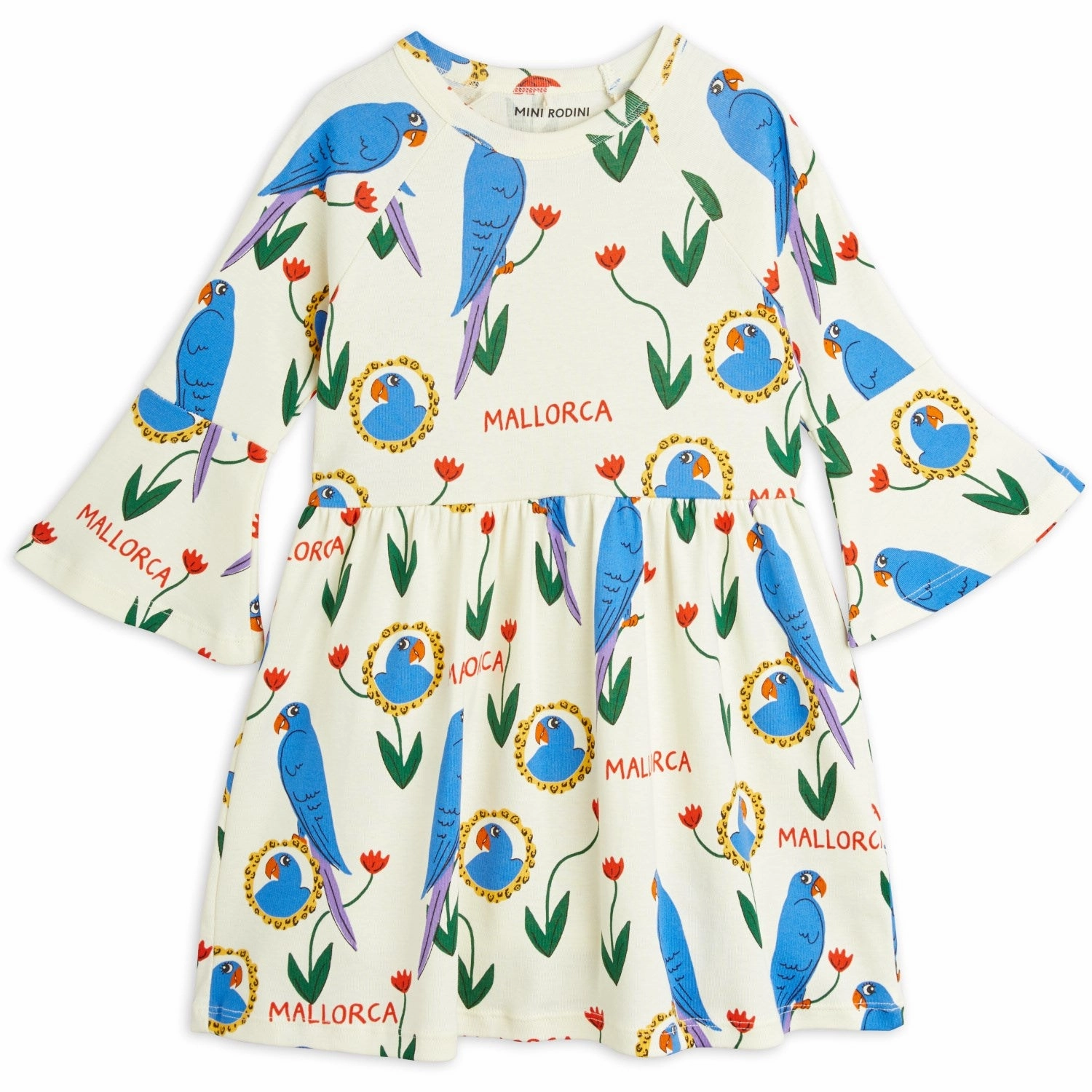 BreathableFabric Mini Rodini Multi Parrots AOP Trumpet Sleeve Dress