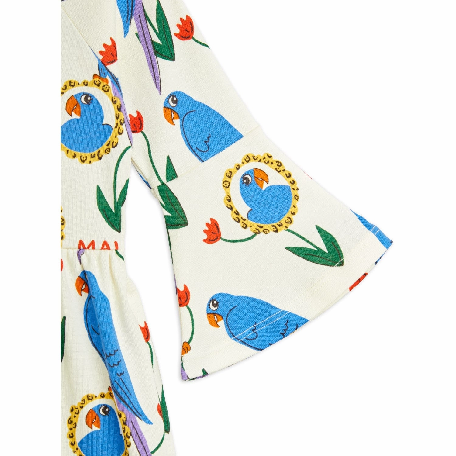 Vibrant Aesthetic Mini Rodini Multi Parrots AOP Trumpet Sleeve Dress