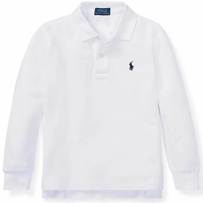 Polo Ralph Lauren Boy Long Sleeve Polo White Breathable Jersey AntiPilling Technology