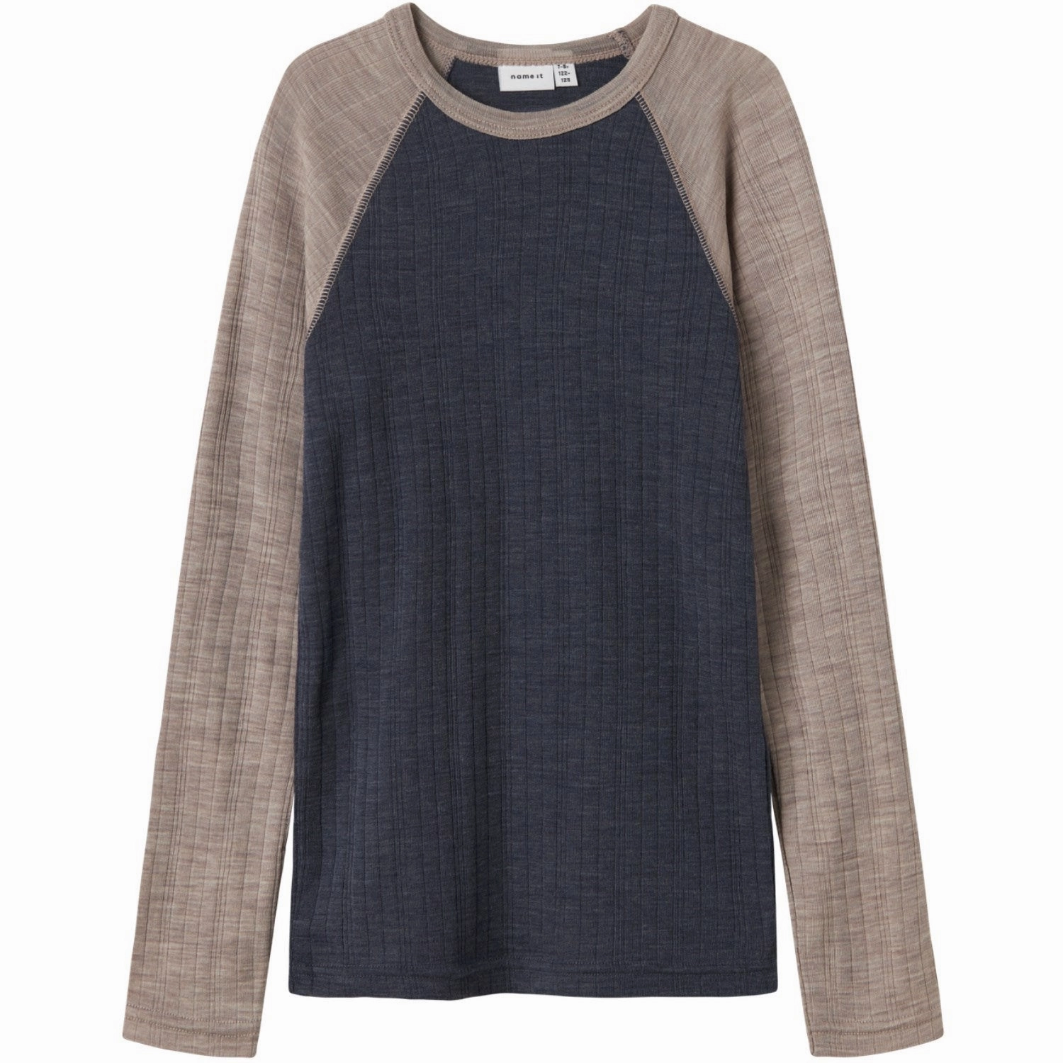 Name It Ombre Blue Satellites Sleeves Nkmwang Wool Needle Ls Top Solid Roll-Up Sleeve Friends Meetup