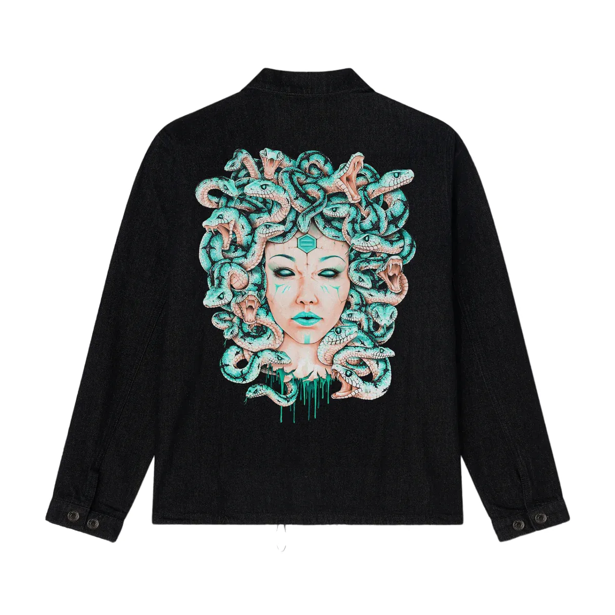 Soft Touch Interior Comfortable Shield Dolly Noire giacca sfoderata in denim con stampa Mythos jk726-jr-01 nero