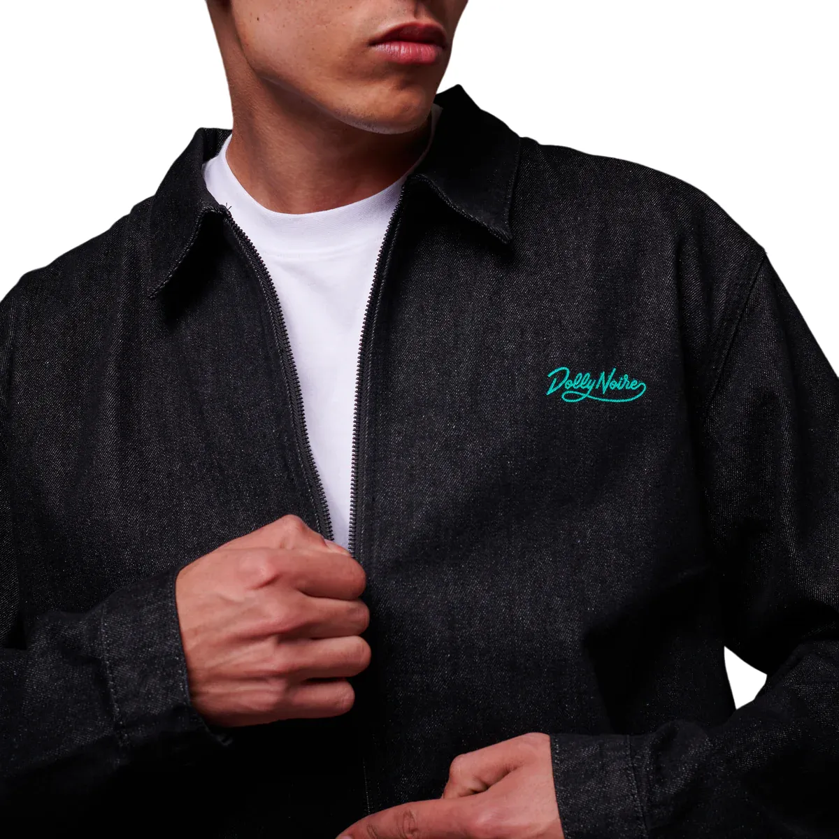 Dolly Noire giacca sfoderata in denim con stampa Mythos jk726-jr-01 nero LayeredComfort