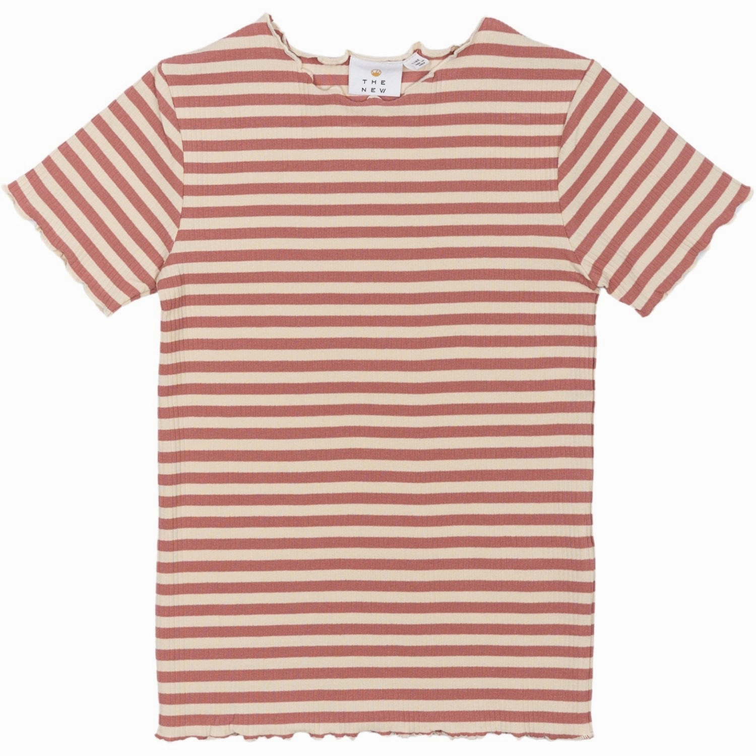 Anti Static Treatment Flattering Fit The New Old Rose Striped Moore Collar Rib T-Shirt