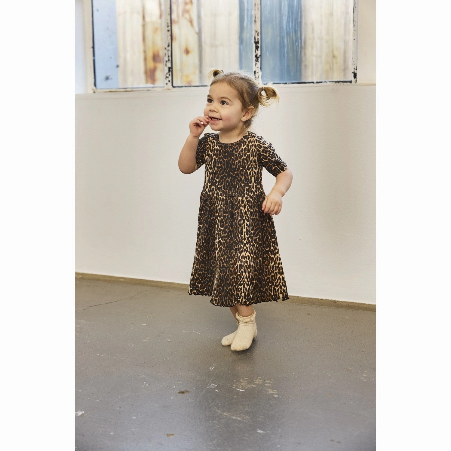 THE NEW Siblings Oxford Tan AOP Ellie Rib Dress Timeless Comfort Wear Profile Enhancer