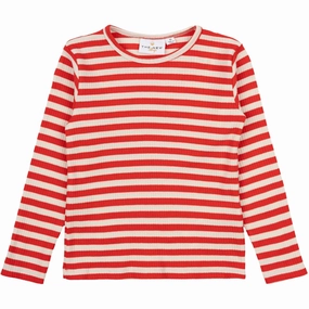 THE NEW Siblings Poppy Red Striped Fro Uni Rib Blouse Snag Free Surface