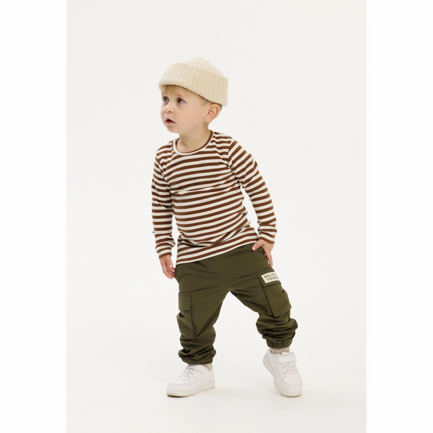 THE NEW Siblings Toffee Striped Fro L_S Rib Tee Soft Texture