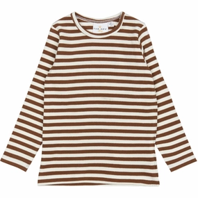 Seamless Shoulder Abrasion Resistant Edging THE NEW Siblings Toffee Striped Fro L_S Rib Tee