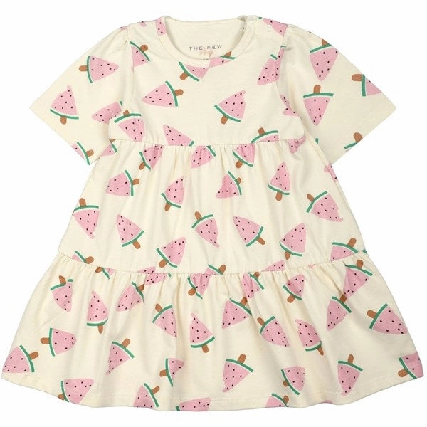 Balanced Mood Back Detail THE NEW Siblings White Swan Watermelon AOP Kaya Dress