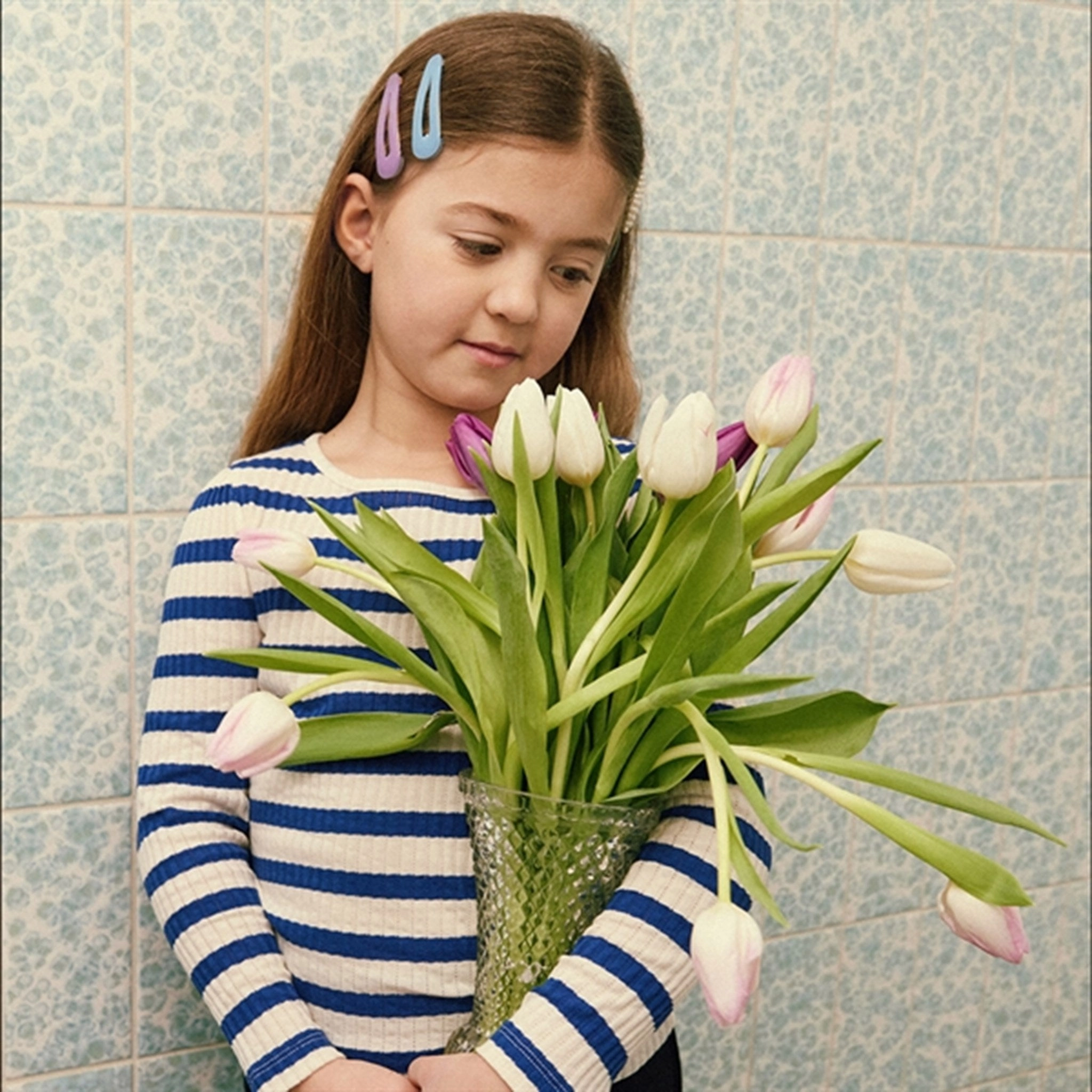 THE NEW White Swan/Limoges Striped Shirt Round Collar