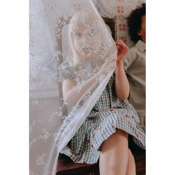 Fl?ss Polly Dress Berry/Blue Gingham Sleek Cut Leg-Lengthening