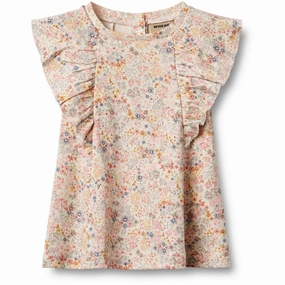 Elastic-Waist Gentle Glow Wheat Bright Flowers Jersey Dress Ruffle Shirley