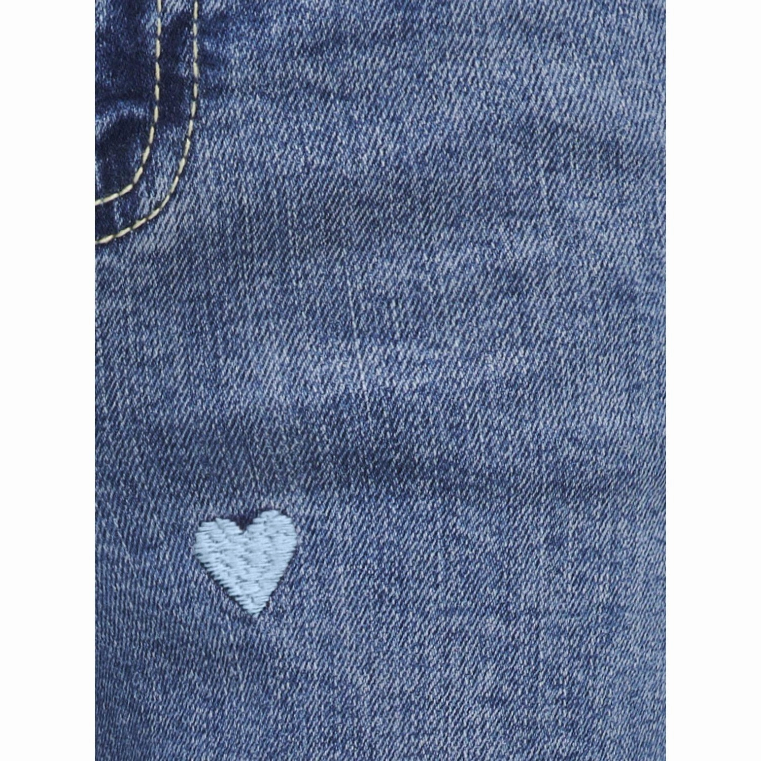Relaxed Basics Total Fit kids ONLY Light Medium Blue Denim Embroidered Blue Hearts Juicy Wide Leg Heart Denim Jeans