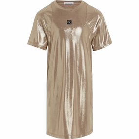 Calvin Klein Metallic Coated Dress Frosted Almond Bright Vibe