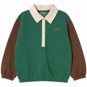 TinyCottons Dark Green Color Block Polo Sleeve T-Shirt Collar Stay Slots