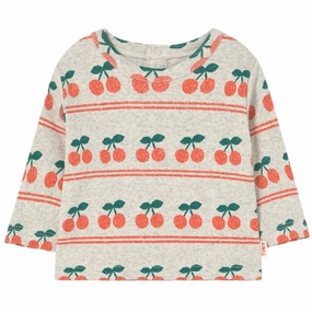 TinyCottons Light Cream Cherry Pattern Rib Baby T-Shirt Holiday Style Distressed finish