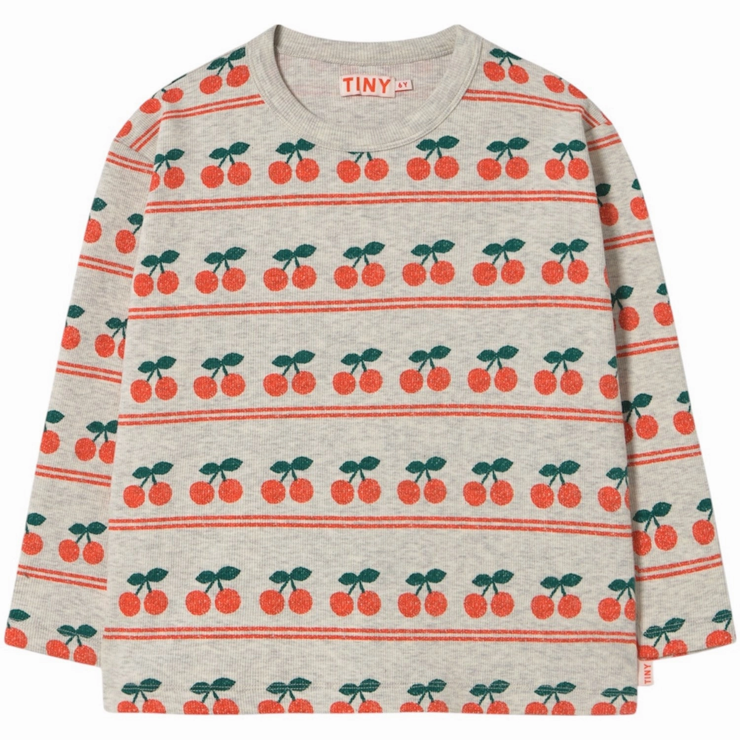 Sleeveless Cut TinyCottons Light Cream Heather Cherry Pattern Rib T-Shirt