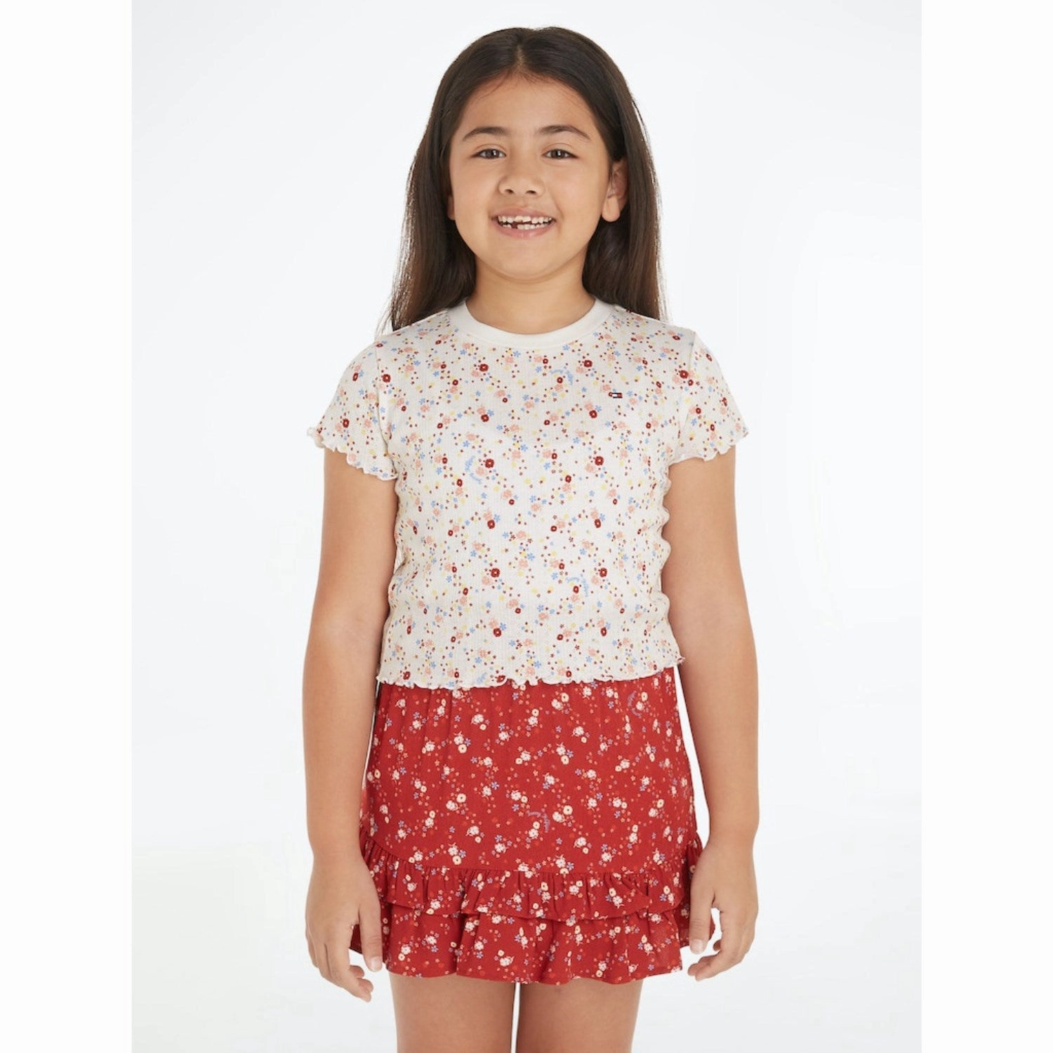 Tommy Hilfiger Ancient White Allover Flower Flower Pointelle Tee Ss Ribbed Collar Trim Seamless Edging