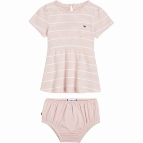 Comfortable and Chic Tommy Hilfiger Baby Striped Rib Dress Whimsy Pink / White Stripe