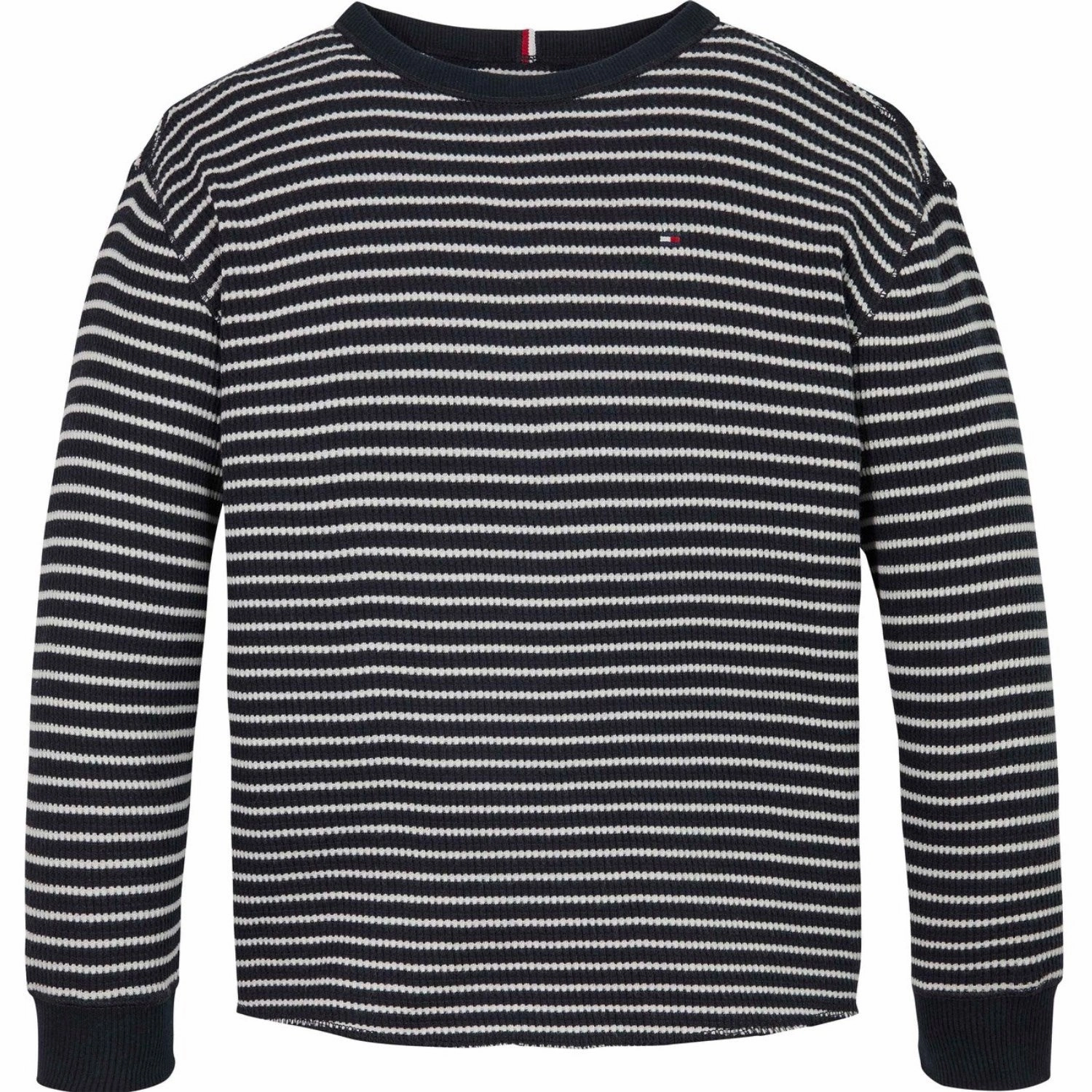 Tommy Hilfiger Blue Base White Stripes Flag Mini Waffle Reg Blouse Waffle Weave Designer Touch