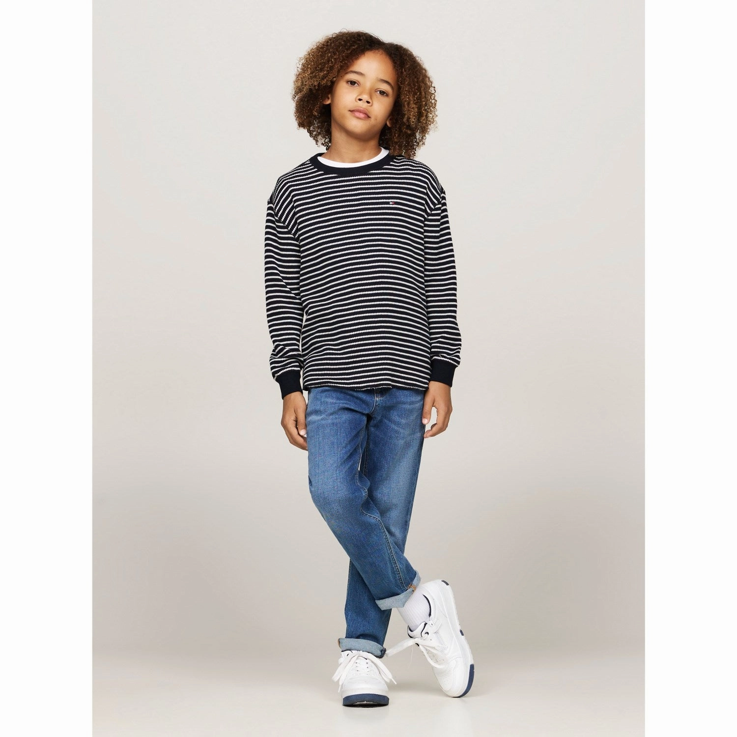 Abstract art Tommy Hilfiger Blue Base White Stripes Flag Mini Waffle Reg Blouse