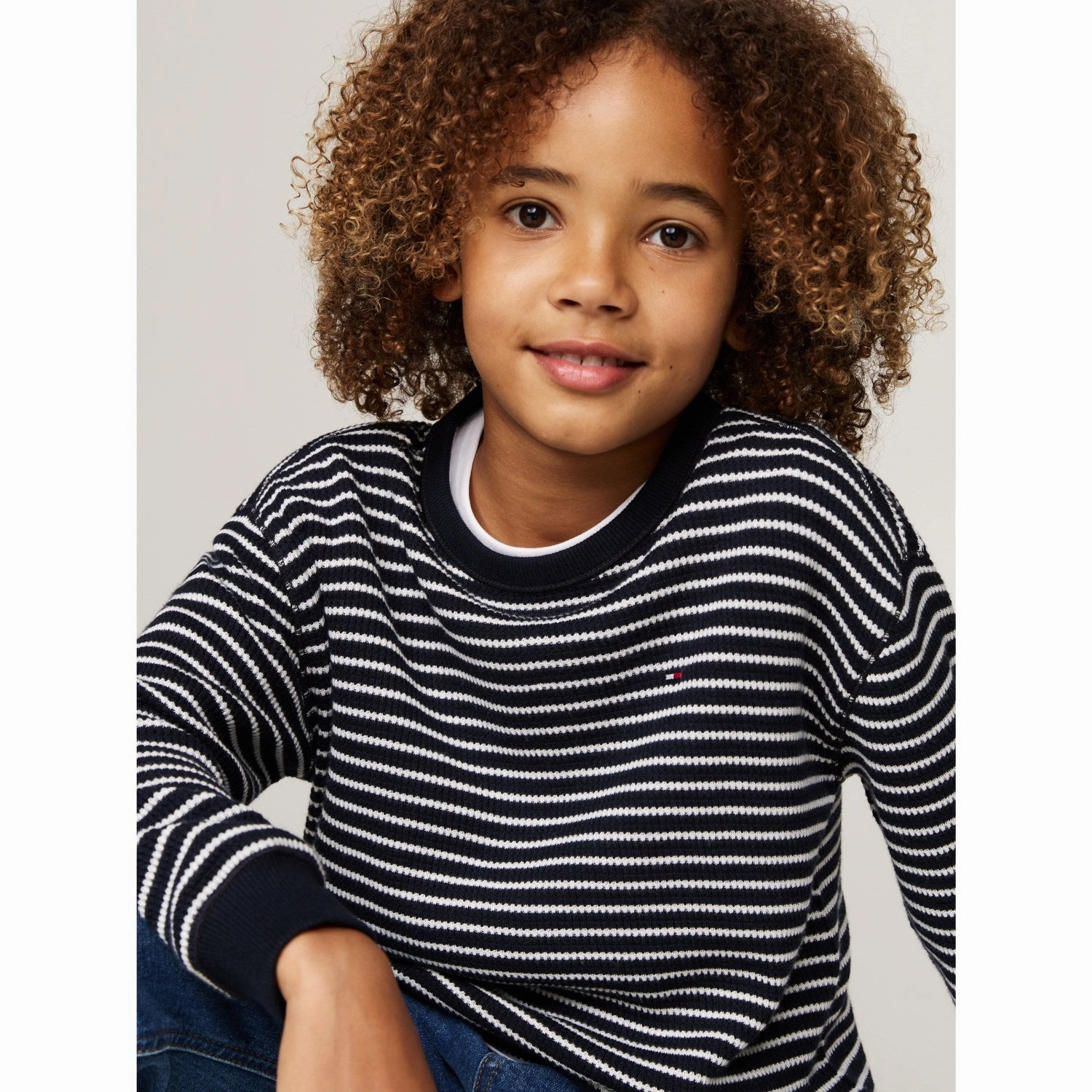 Streamlined Design Tommy Hilfiger Blue Base White Stripes Flag Mini Waffle Reg Blouse