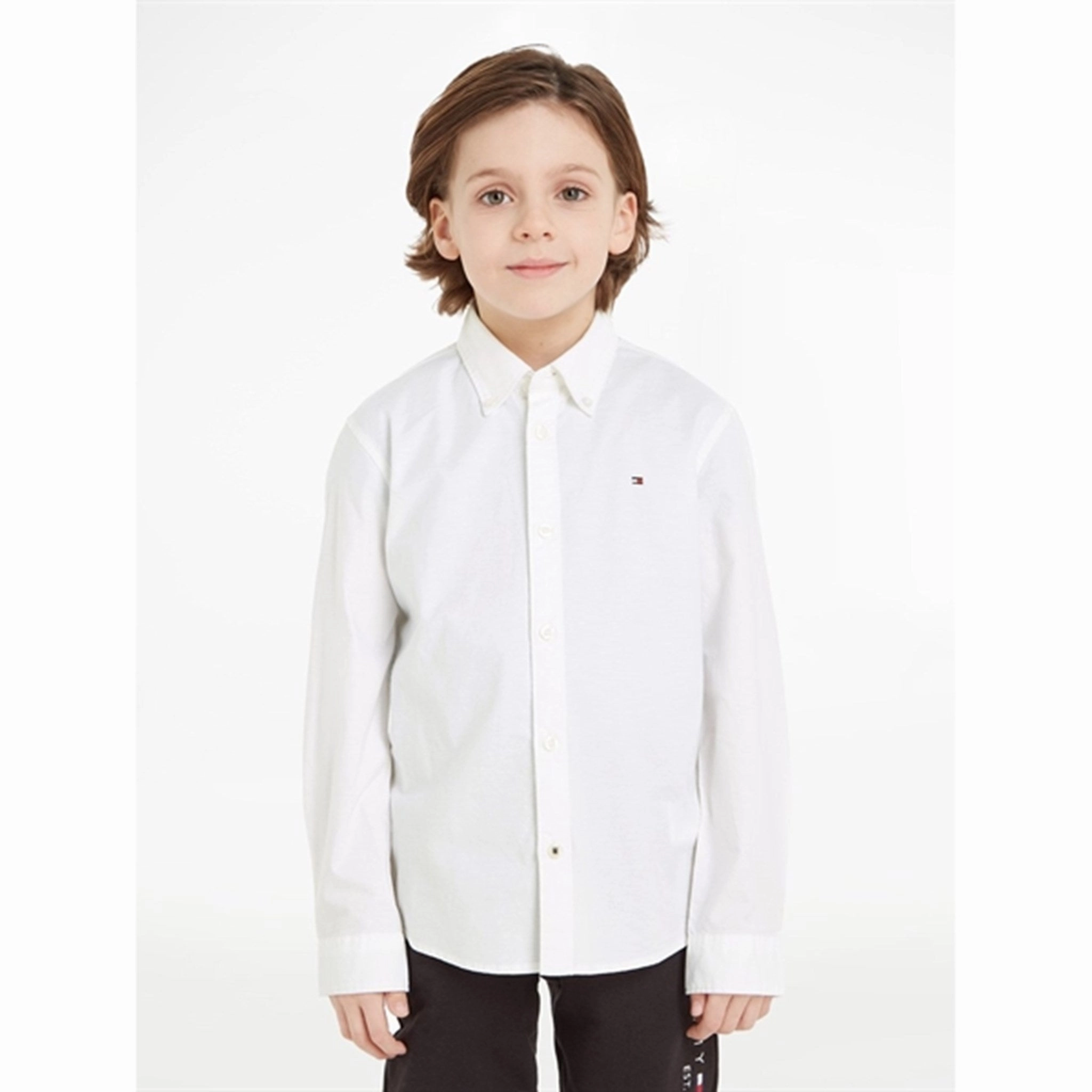 Tommy Hilfiger Boy Stretch Oxford Shirt White Embroidered Logo