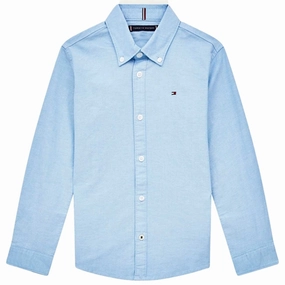 Tommy Hilfiger Boys Stretch Oxford Shirt Calm Blue Tailored Cuffs