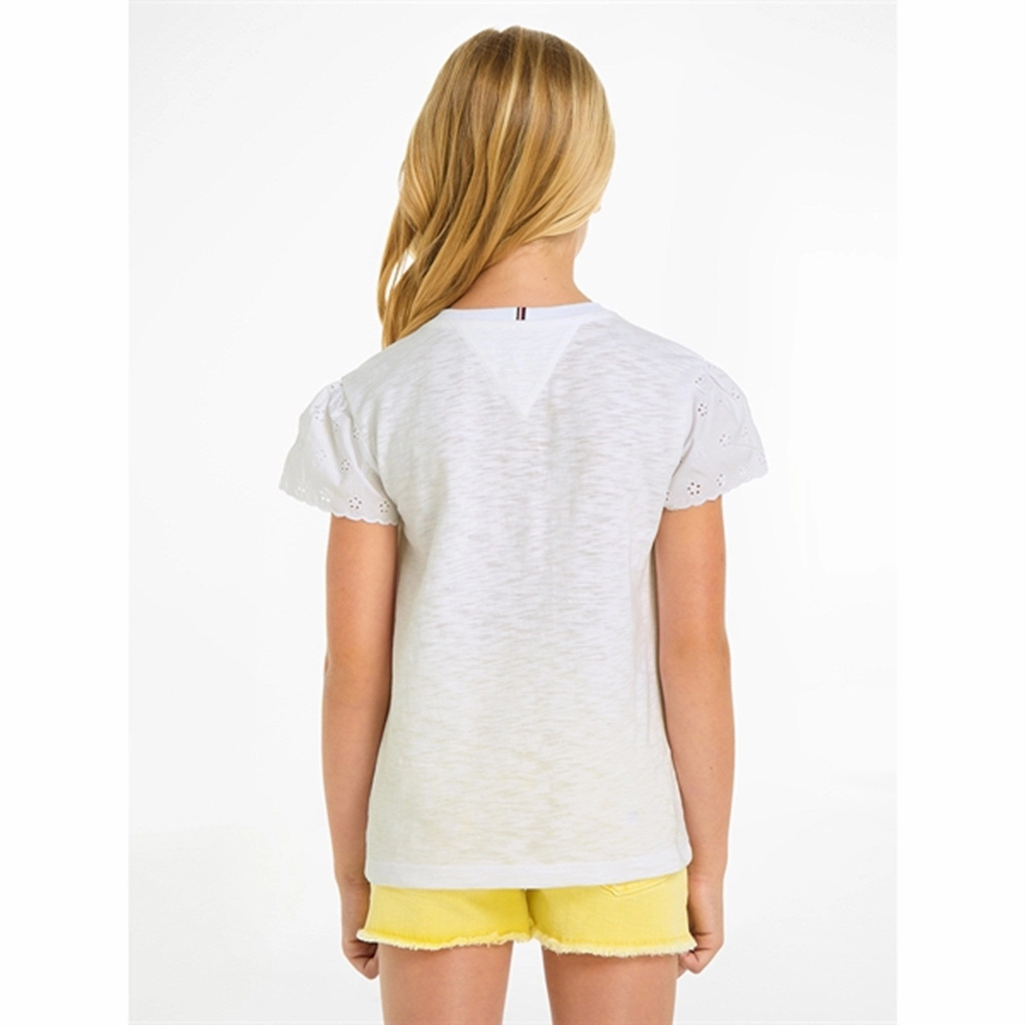 Easy Care polo neck Tommy Hilfiger Broderie Anglaise Sleeve Blouse White