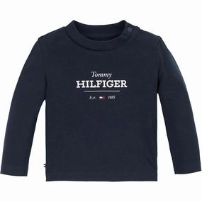 Tommy Hilfiger Dark Night Navy Monotype 1985 Logo Tee Ls Athletic Cut