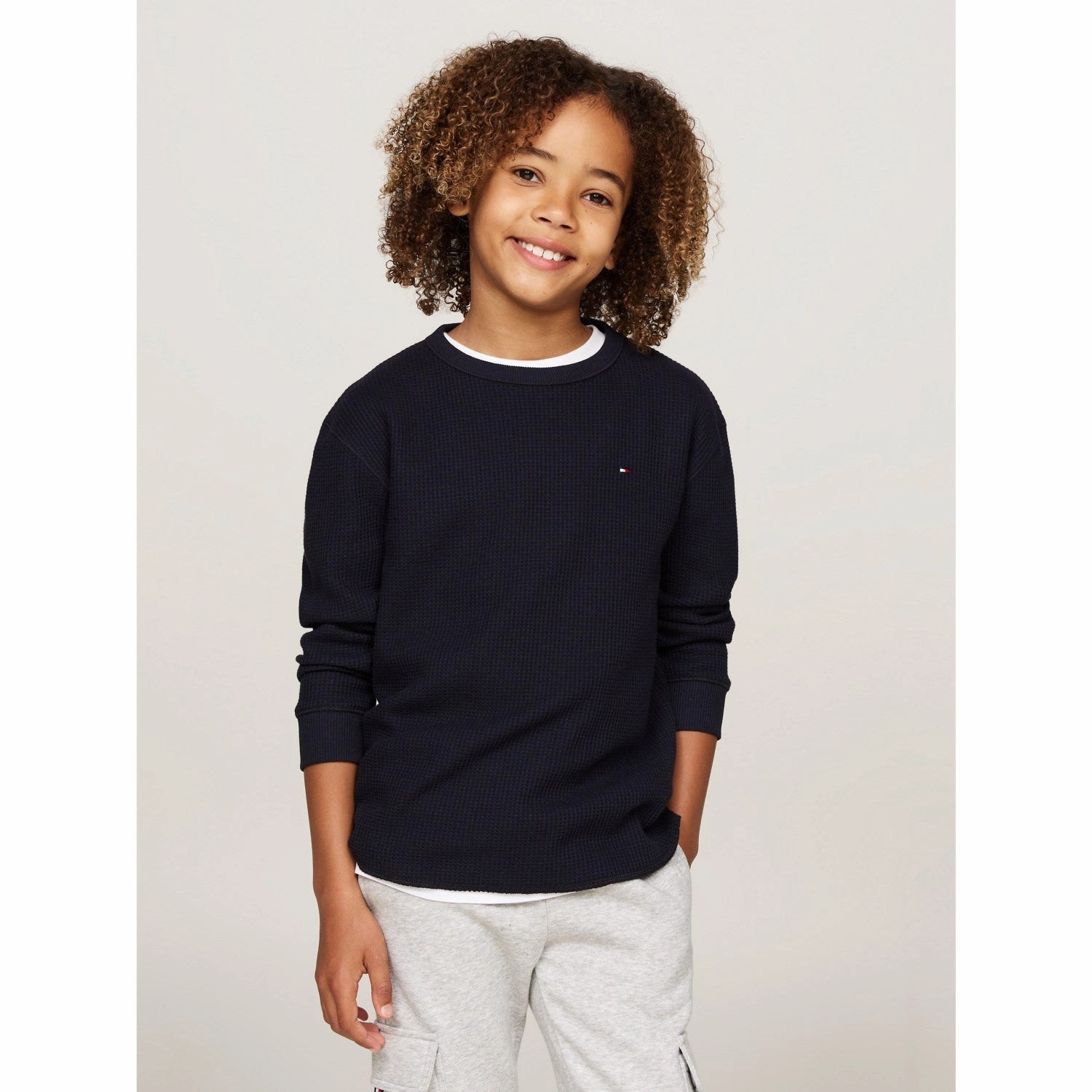 Smooth Cotton Blend Mesh Insert Tommy Hilfiger Desert Sky Flag Mini Waffle Reg Blouse