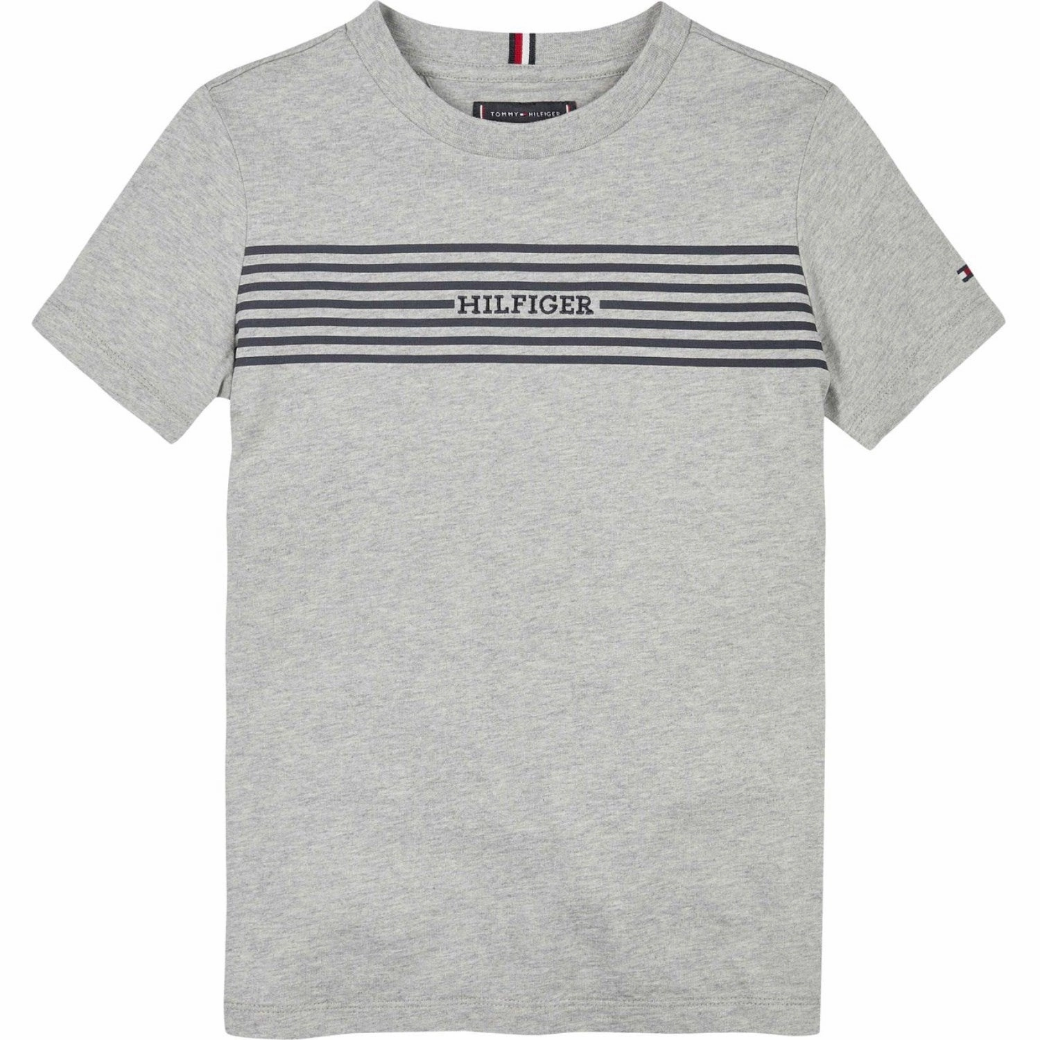 Tommy Hilfiger Light Grey Htr / Navy Stripes Monotype Print Stripe Reg Tee Ss Comfy Look petite size