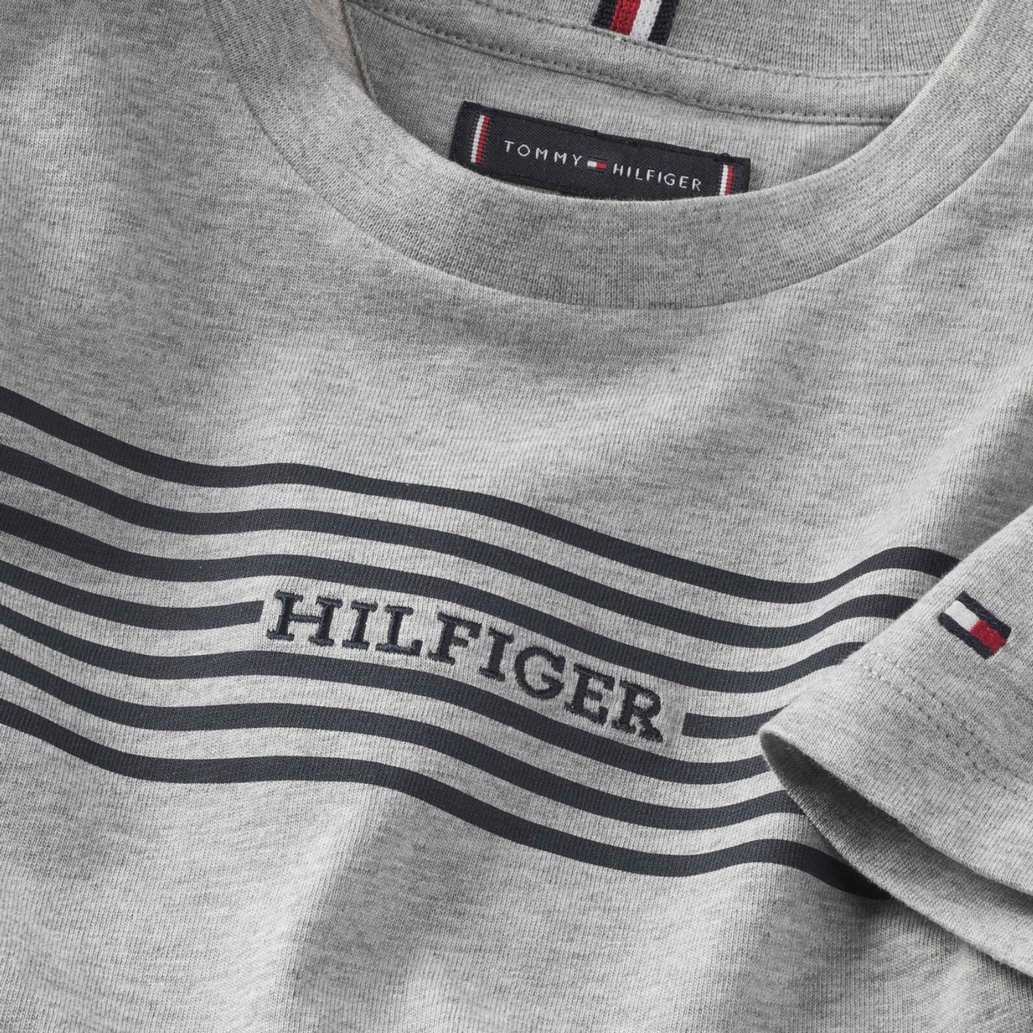 Valentine's Day Tommy Hilfiger Light Grey Htr / Navy Stripes Monotype Print Stripe Reg Tee Ss