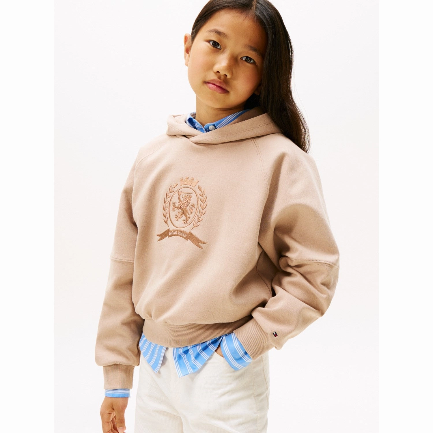 Backyard Chill silk blend Tommy Hilfiger Malted Milk Tonal Crest Hoodie