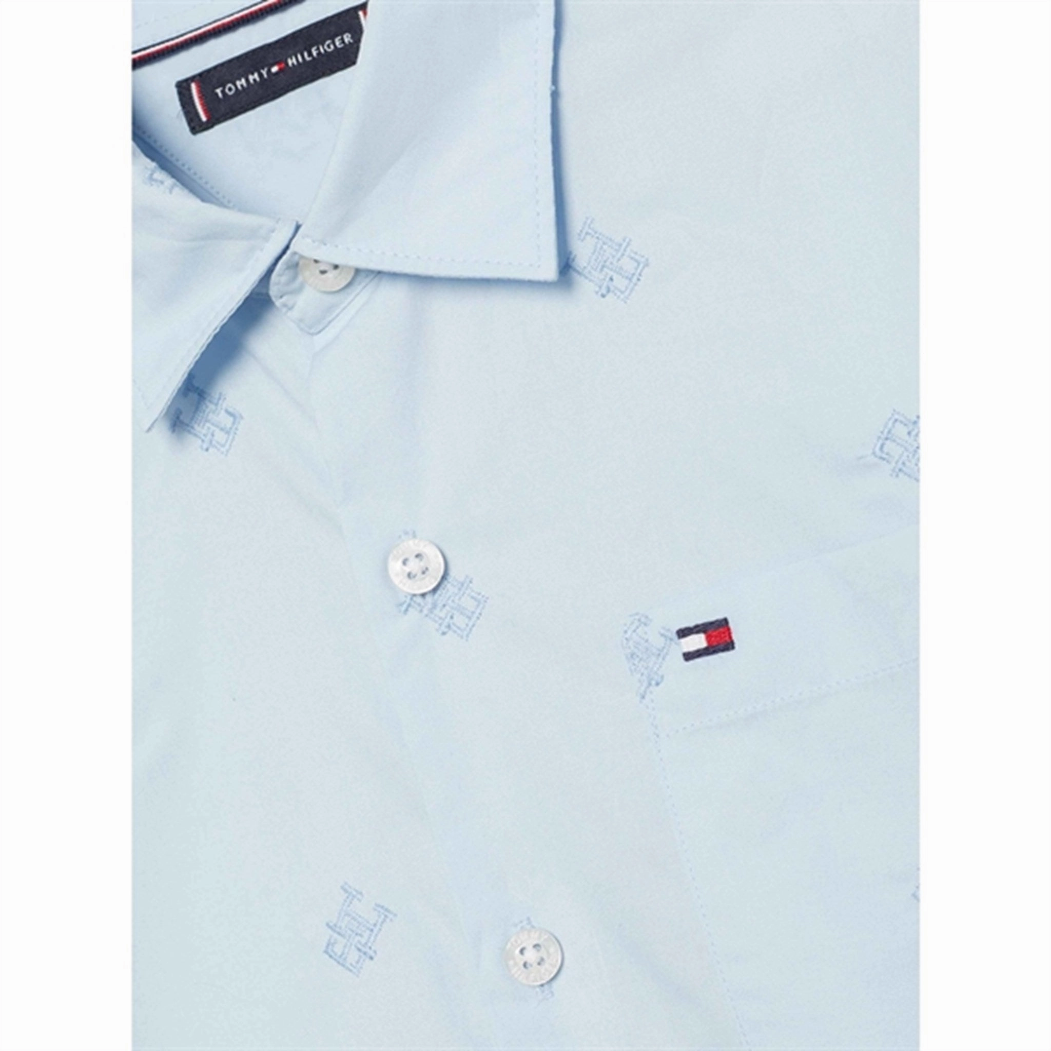 Tommy Hilfiger Monogram Embroidery Shirt Calm Blue Wardrobe Must-Have Comfort Wear