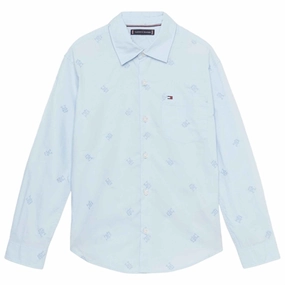 Gym Wear Tommy Hilfiger Monogram Embroidery Shirt Calm Blue