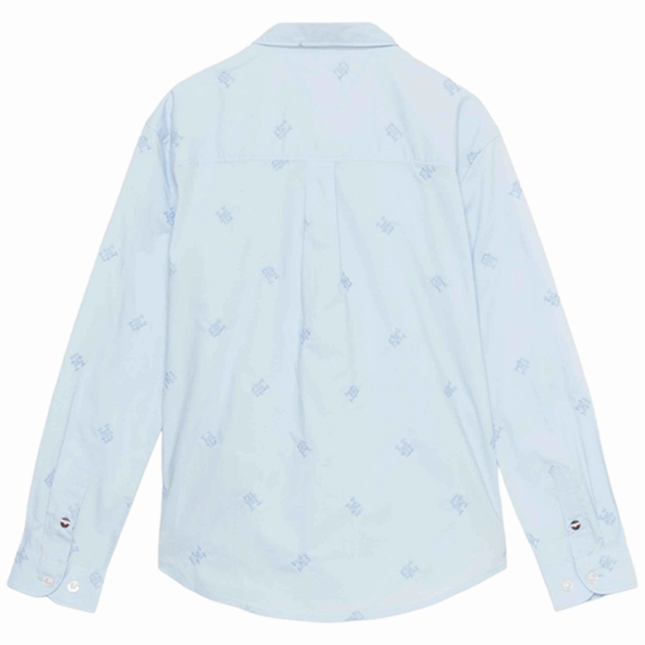 Denim Blend Patterned Texture Tommy Hilfiger Monogram Embroidery Shirt Calm Blue