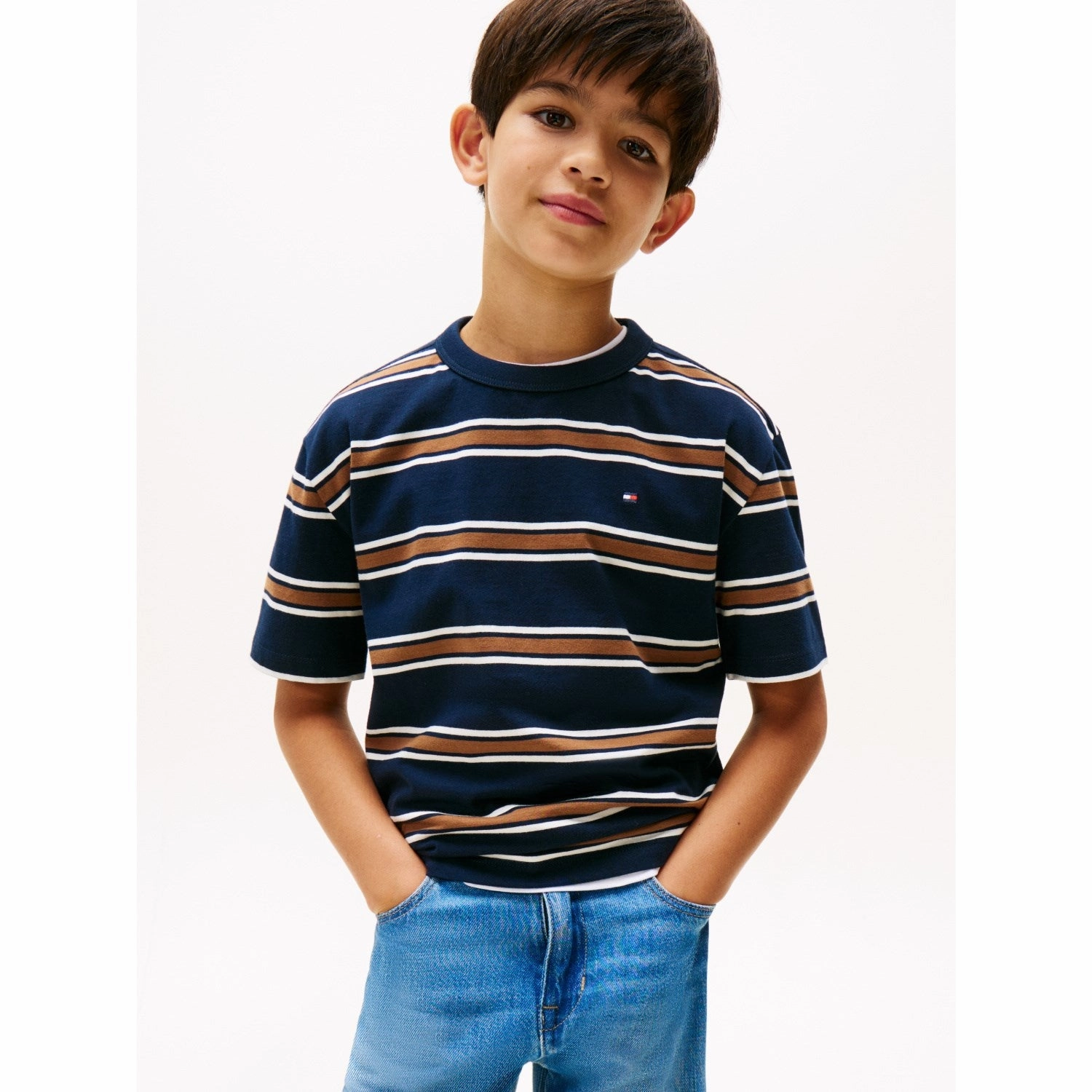 Tommy Hilfiger Navy Multi Stripe Cotton Stripe Tee Ss comfortable option