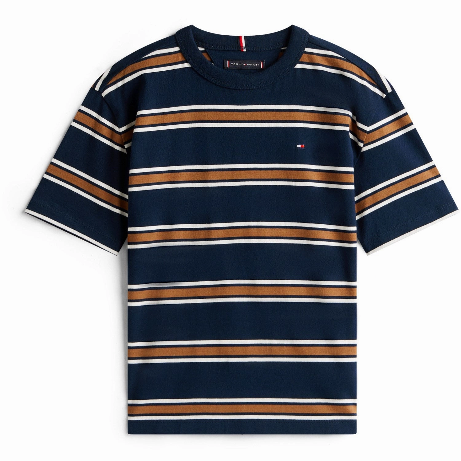 Tommy Hilfiger Navy Multi Stripe Cotton Stripe Tee Ss Slim Silhouette