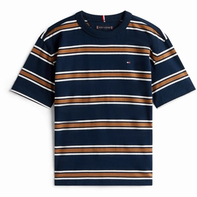 Tommy Hilfiger Navy Multi Stripe Cotton Stripe Tee Ss Slim Silhouette