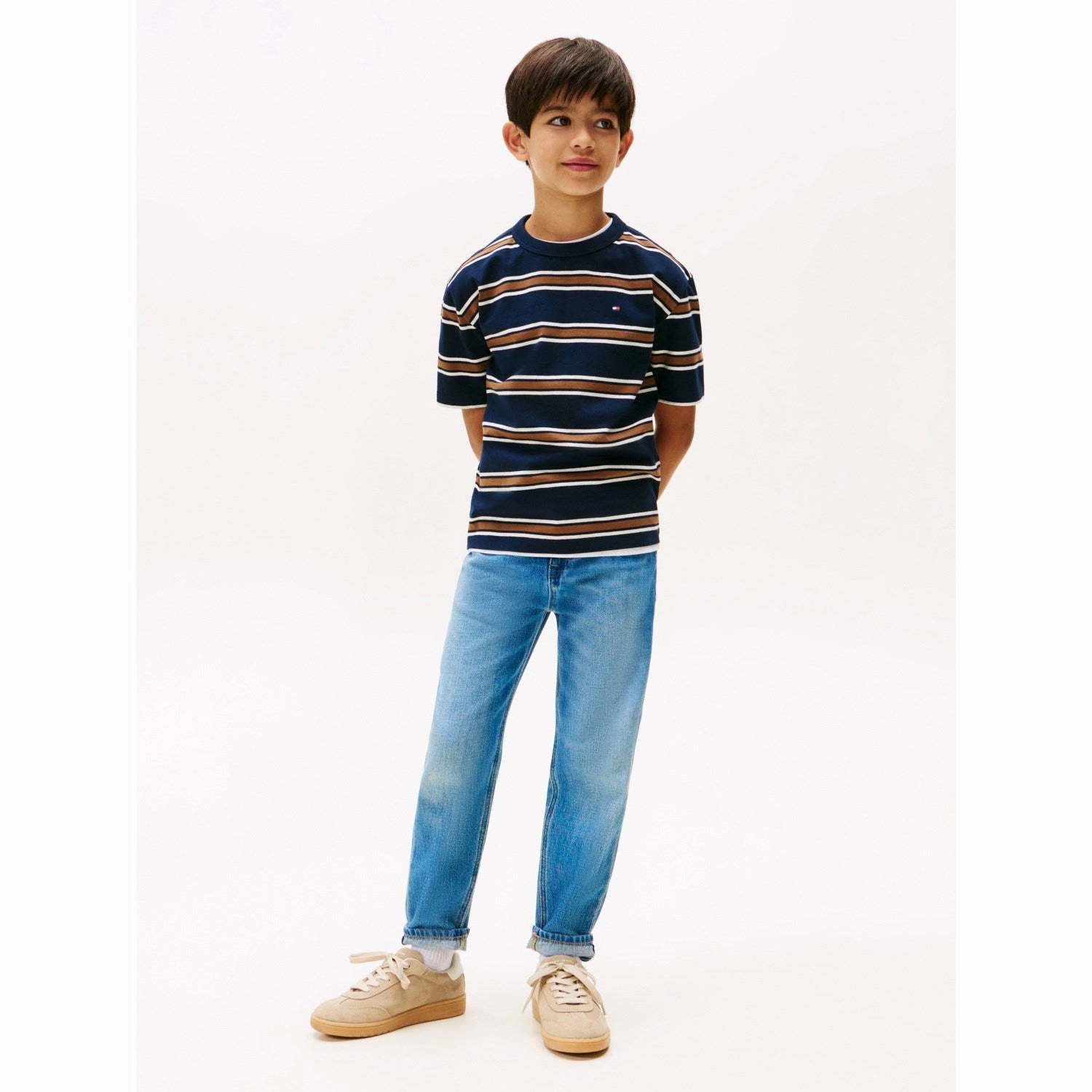 Sporty Chic Tommy Hilfiger Navy Multi Stripe Cotton Stripe Tee Ss